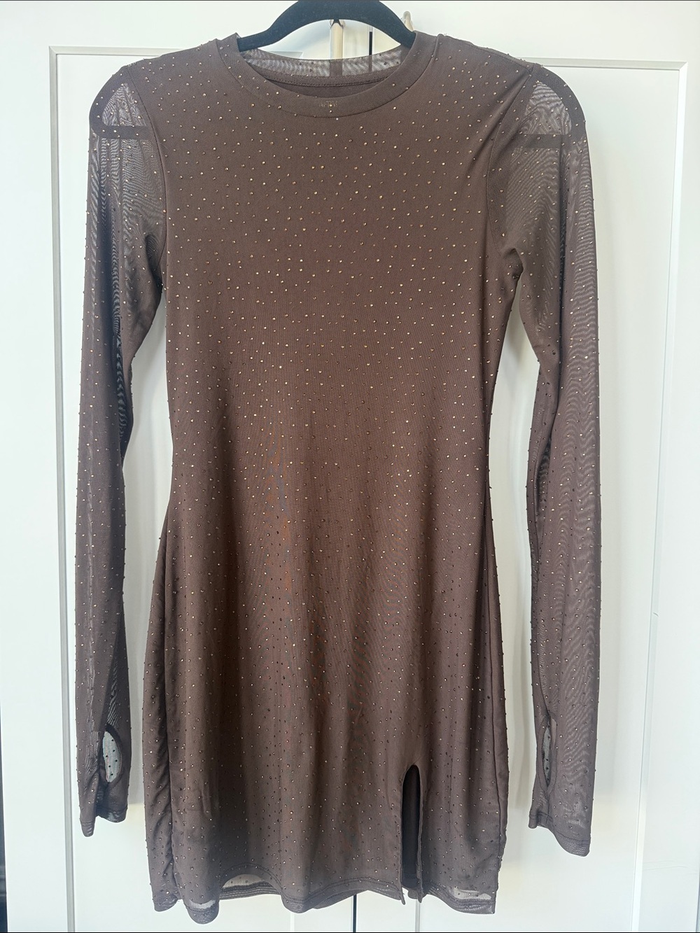 AFRM Brown Long Sleeve Mesh leaotard dress.